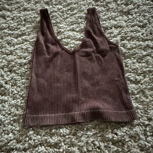 Aura Brown Ribbed Sleeveless Tank Top